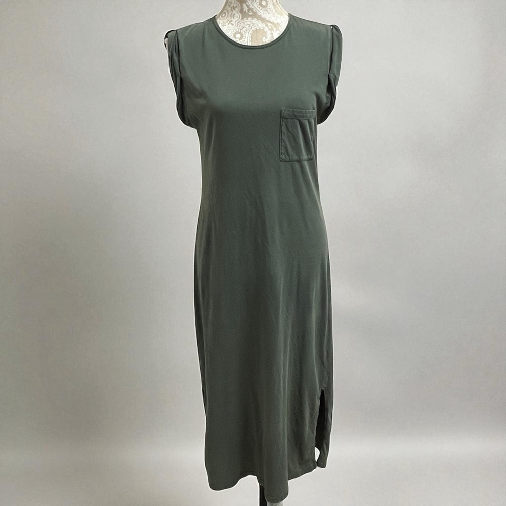 Theory Muscle P Maxi Dress Green Pima Cotton Sleeveless Tee Dress Women’s M